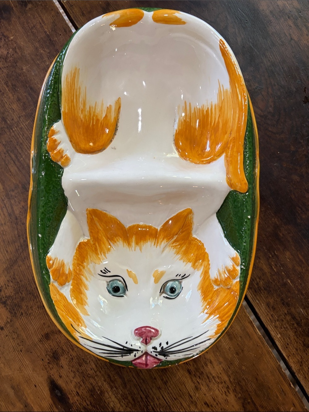 Whimsical Mid Century Modern Italian Ceramic Cat Food and Water Bowl